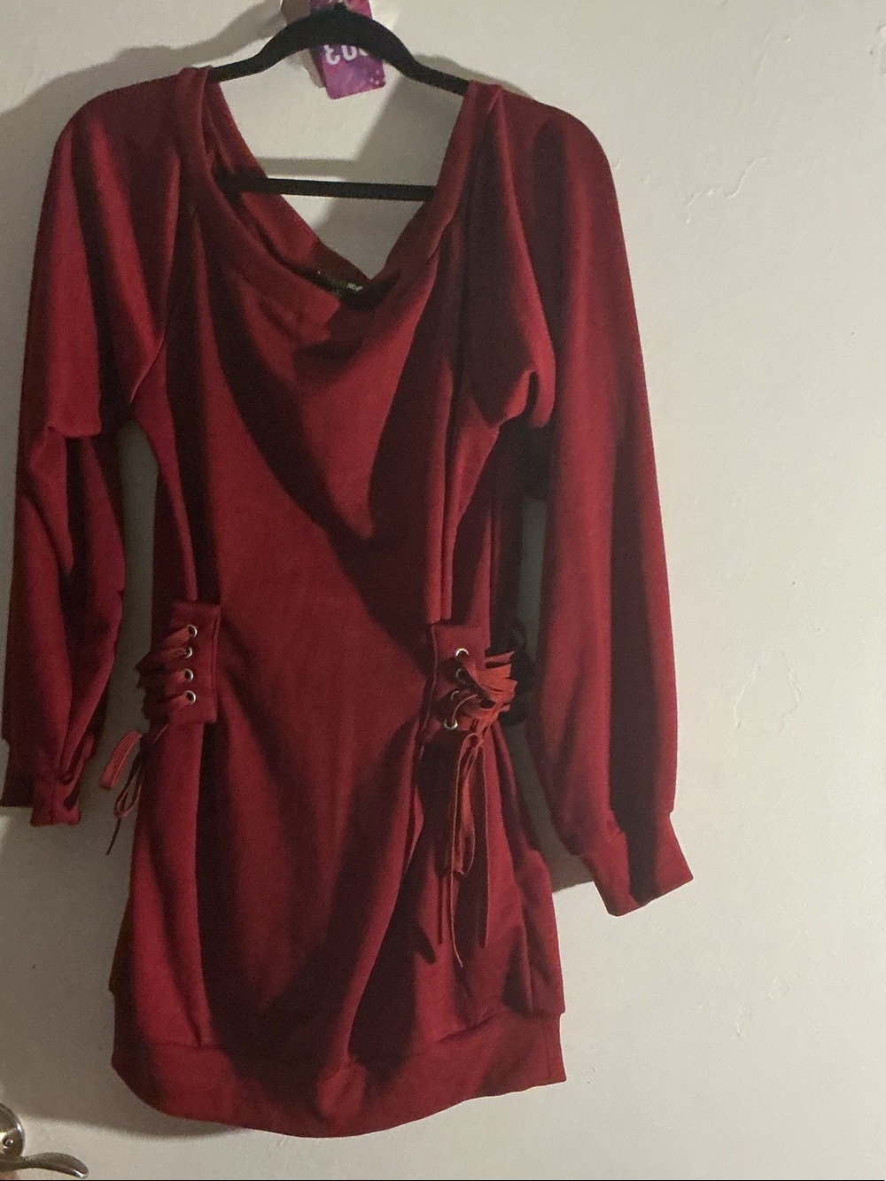 Fashion Nova Girls' Wine Red Lace-Up Sweatshirt Dress